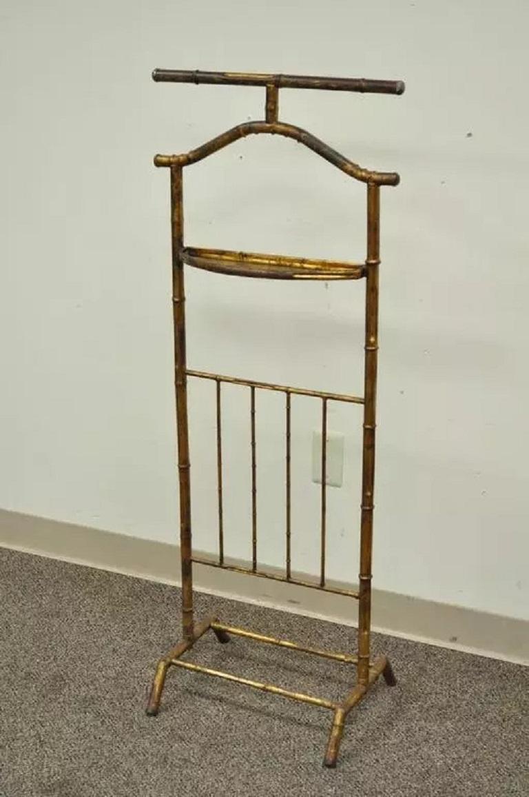 Italian Hollywood Regency Gold Gilt Faux Bamboo Tole Metal Clothing Suit Valet For Sale 5