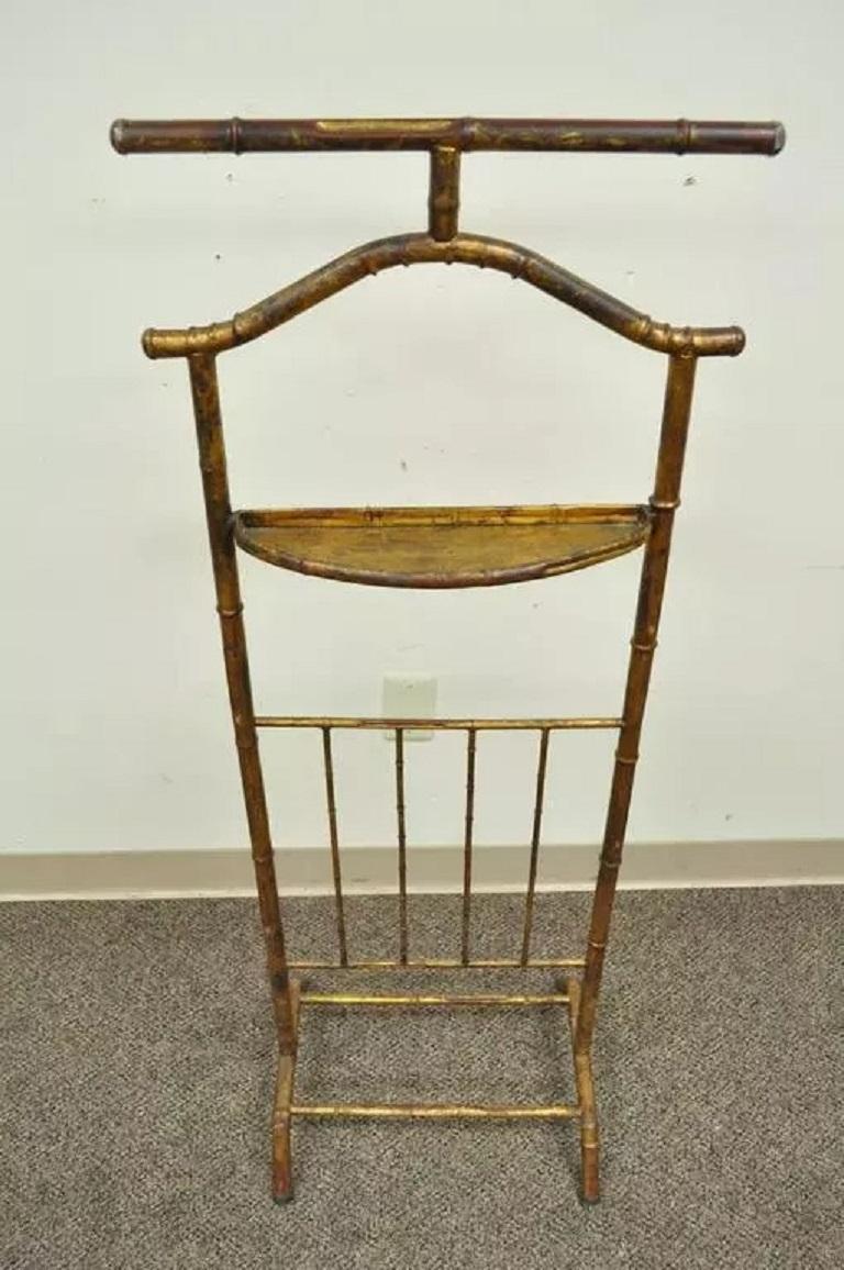 20th Century Italian Hollywood Regency Gold Gilt Faux Bamboo Tole Metal Clothing Suit Valet For Sale