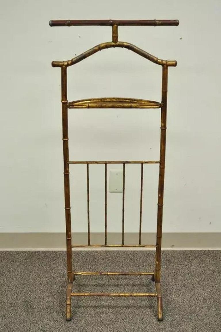 Italian Hollywood Regency Gold Gilt Faux Bamboo Tole Metal Clothing Suit Valet For Sale 4
