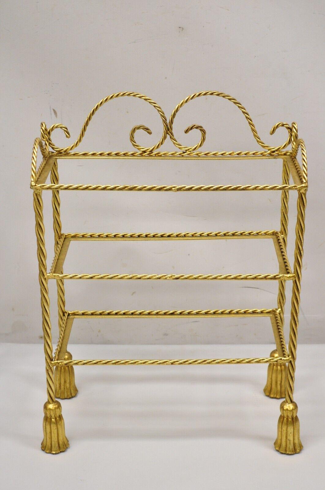 Italian Hollywood Regency Gold Gilt Iron 3 Tier Shelf Small Display Stand 'A' For Sale 7