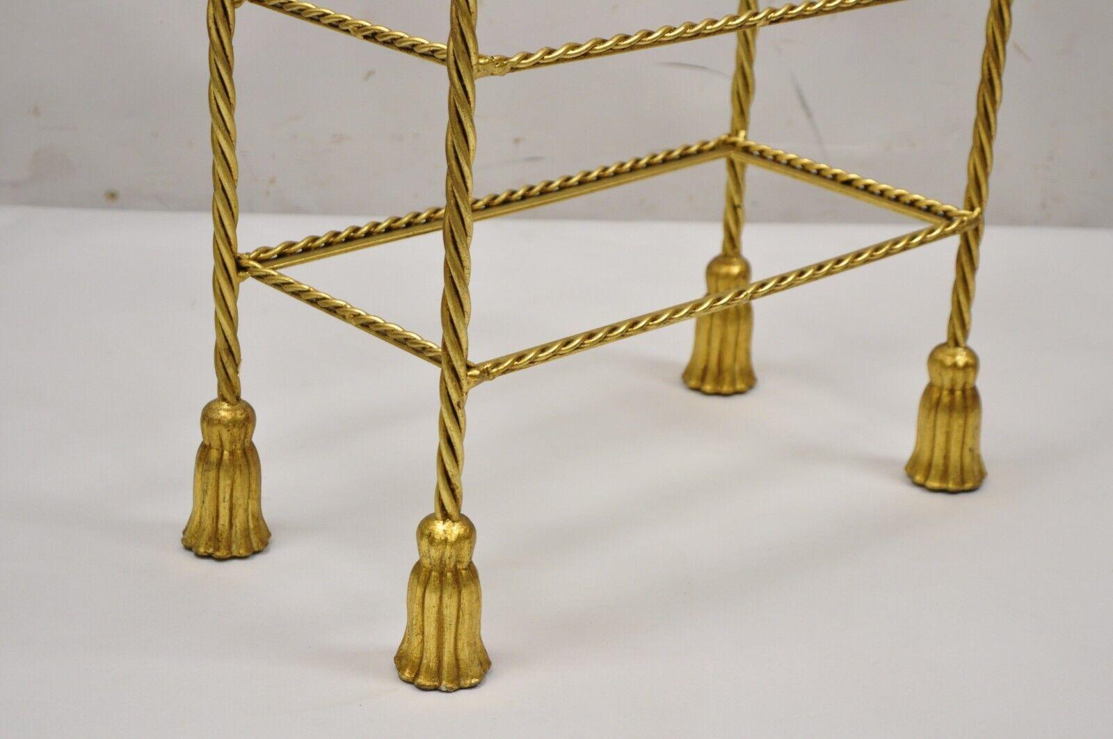 20th Century Italian Hollywood Regency Gold Gilt Iron 3 Tier Shelf Small Display Stand 'A' For Sale