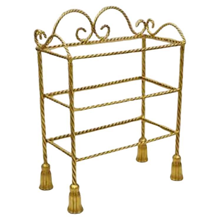 Italian Hollywood Regency Gold Gilt Iron 3 Tier Shelf Small Display Stand 'A' For Sale