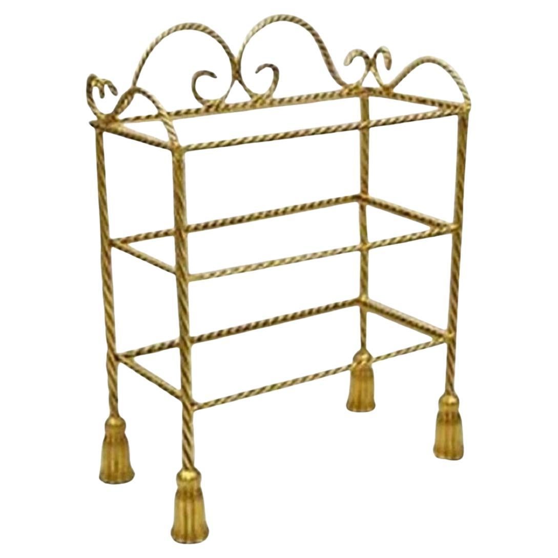 Italian Hollywood Regency Gold Gilt Iron 3 Tier Shelf Small Display Stand (A)