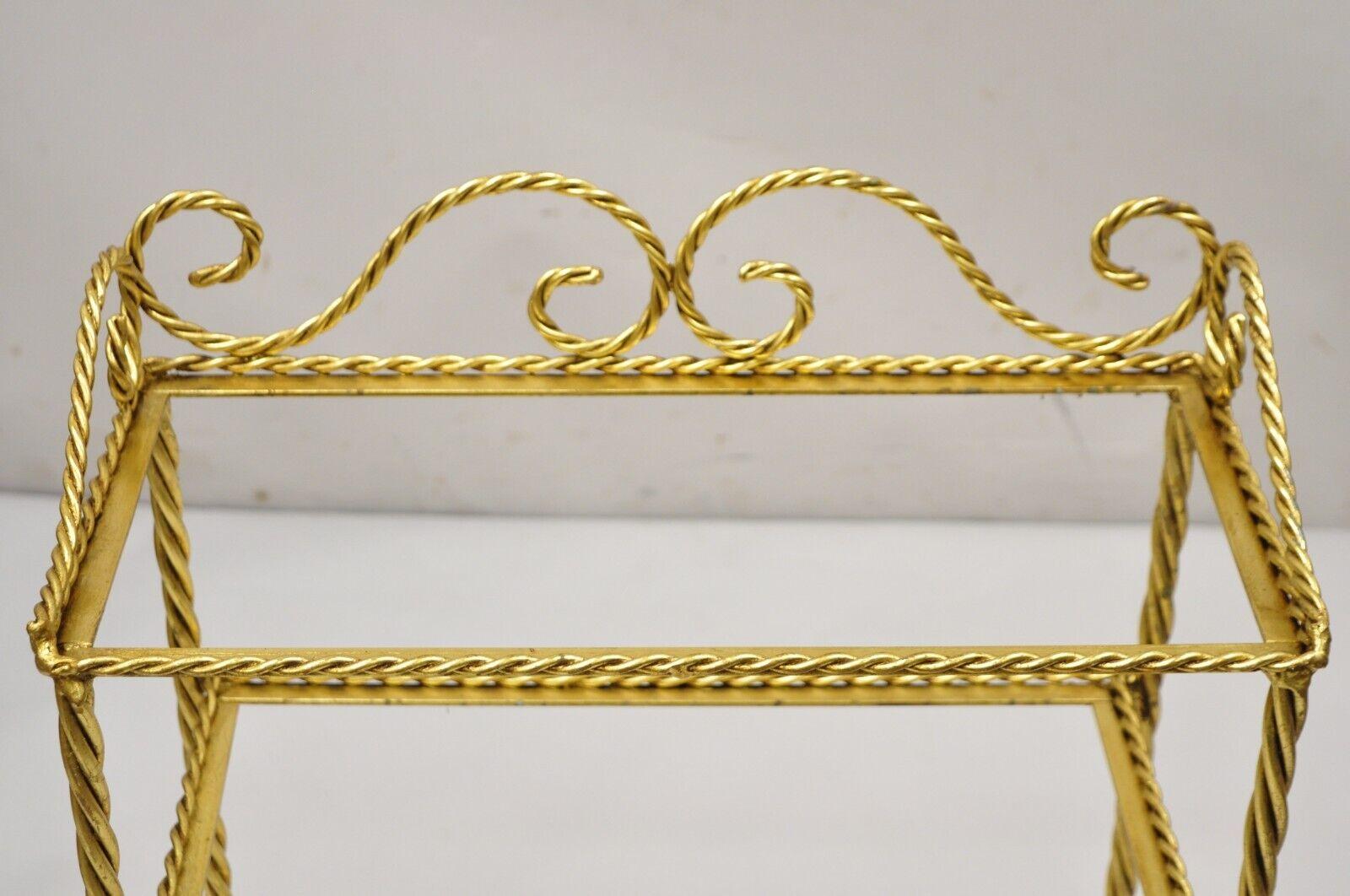 Italian Hollywood Regency Gold Gilt Iron 3 Tier Shelf Small Display Stand 'B' For Sale 2