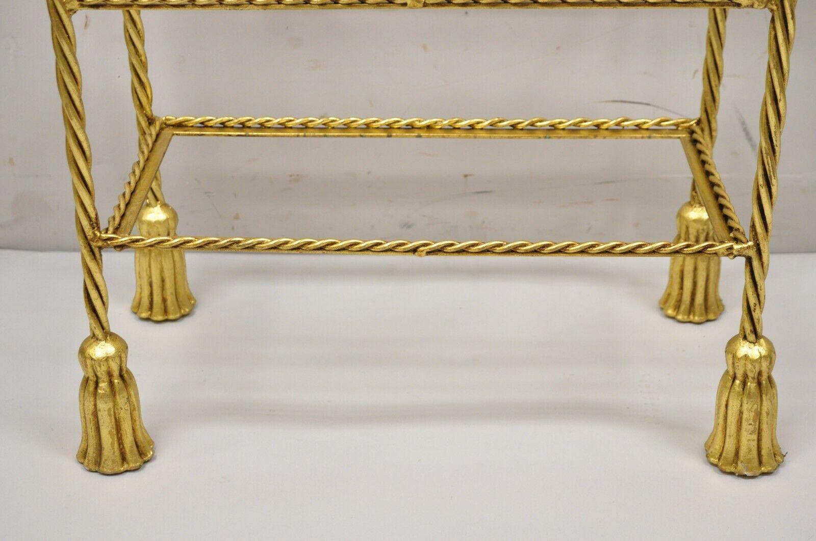 Italian Hollywood Regency Gold Gilt Iron 3 Tier Shelf Small Display Stand 'B' For Sale 4