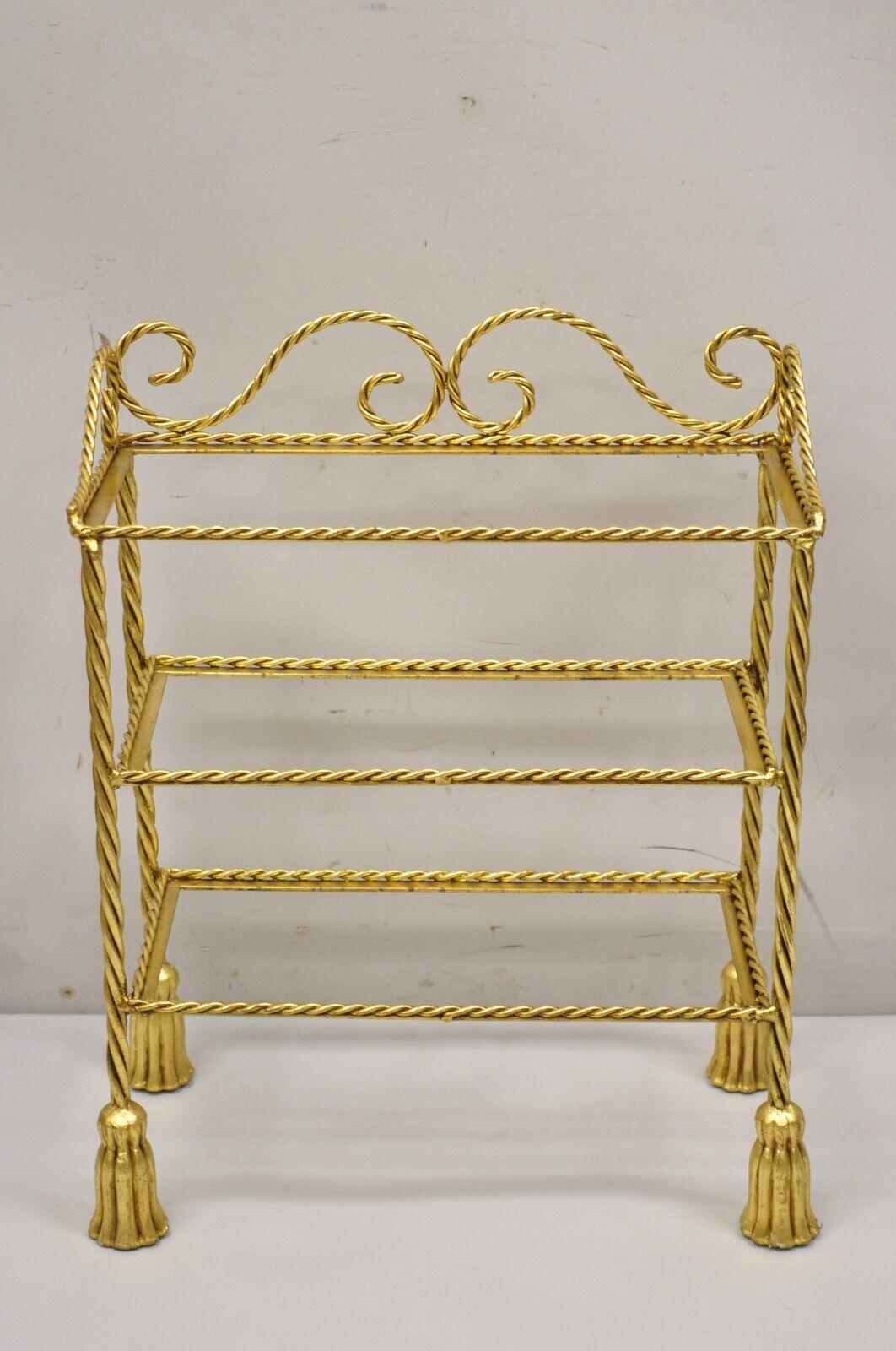 Italian Hollywood Regency Gold Gilt Iron 3 Tier Shelf Small Display Stand 'B' For Sale 5