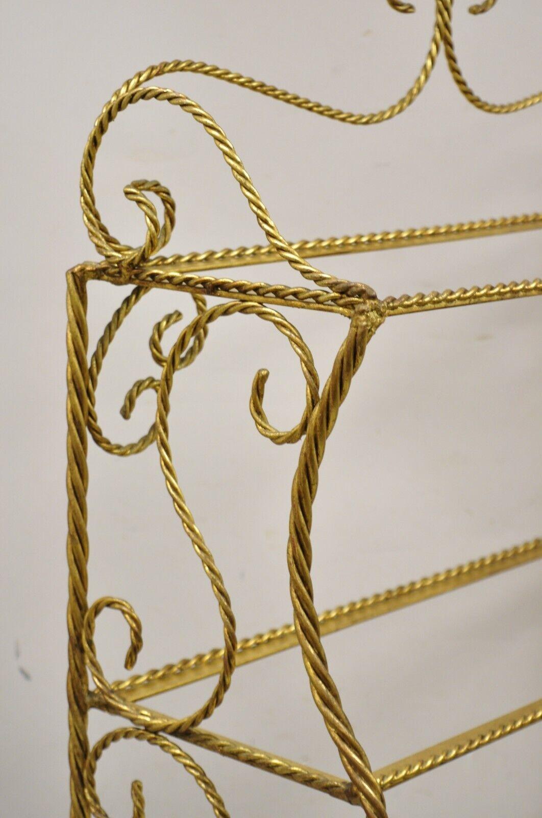 Italian Hollywood Regency Gold Gilt Iron 5 Tier Rope Tassel Etagere Shelf Stand 7
