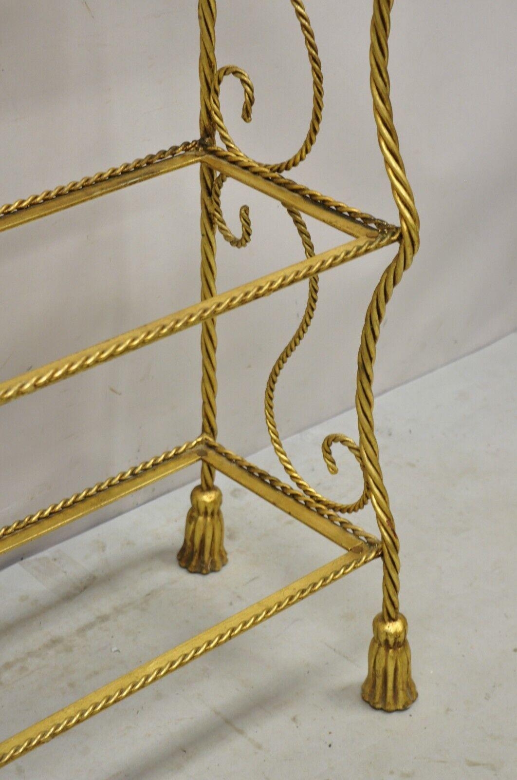 Italian Hollywood Regency Gold Gilt Iron 5 Tier Rope Tassel Etagere Shelf Stand 3