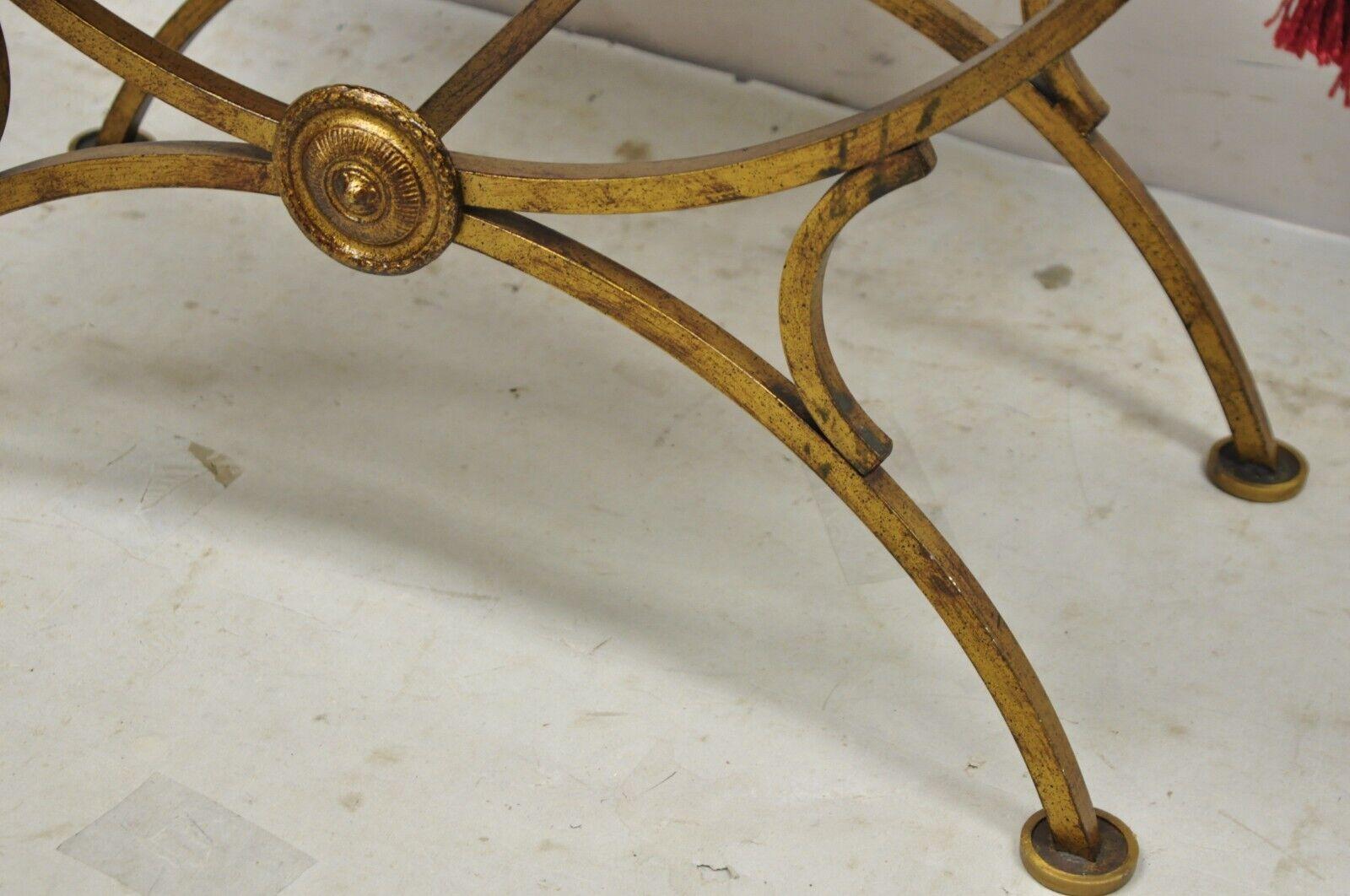 Italian Hollywood Regency Gold Gilt Iron Curule X-Form Vanity Bench Seat Stool 3