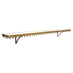 Italian Hollywood Regency Gold Gilt Iron Milk Glass Wall Console Table