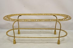Italian Hollywood Regency Gold Gilt Iron Oval 2 Tier Rope Tassel Coffee Table