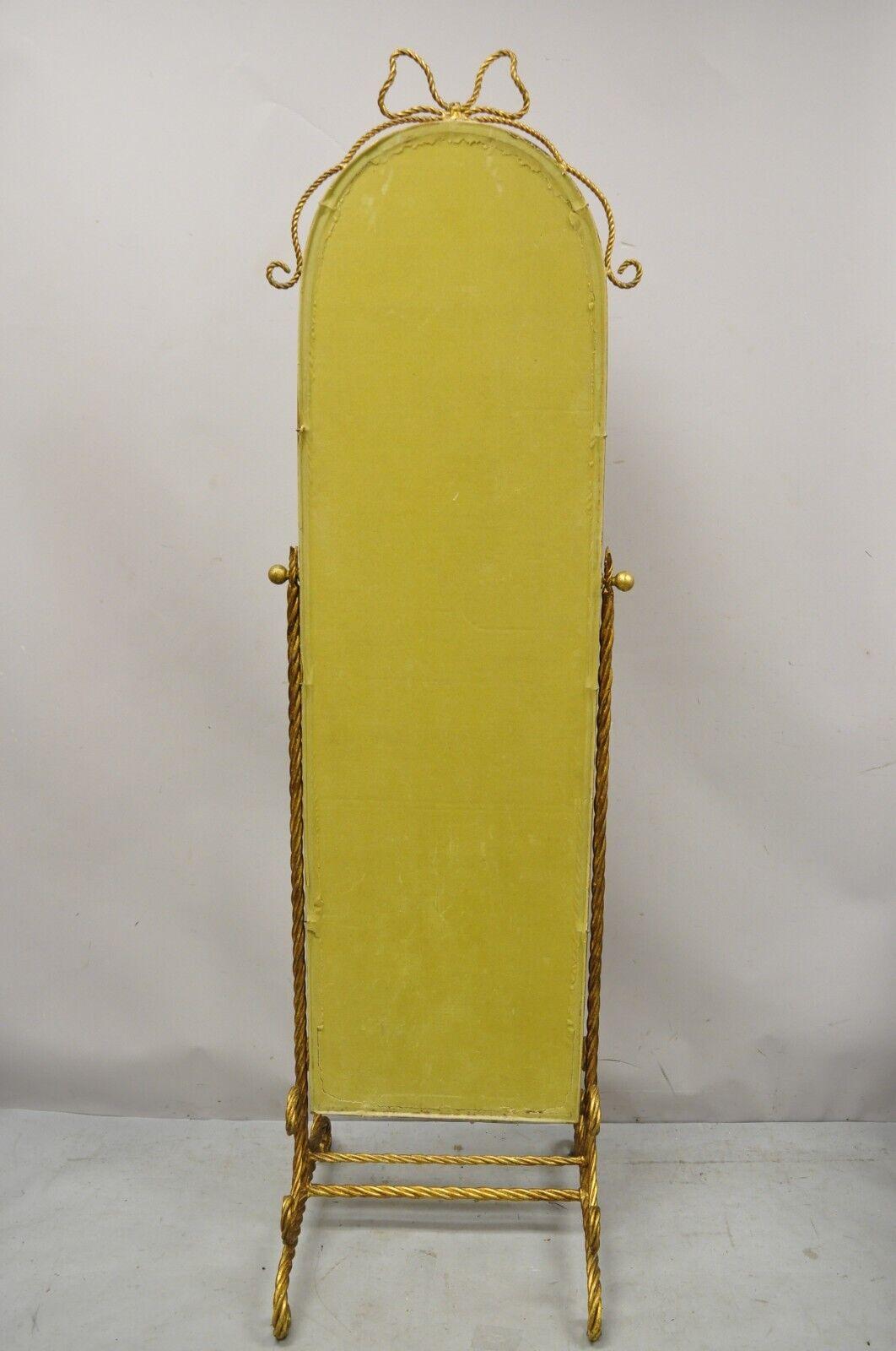 Italian Hollywood Regency Gold Gilt Iron Rope Cheval Standing Floor Mirror 5