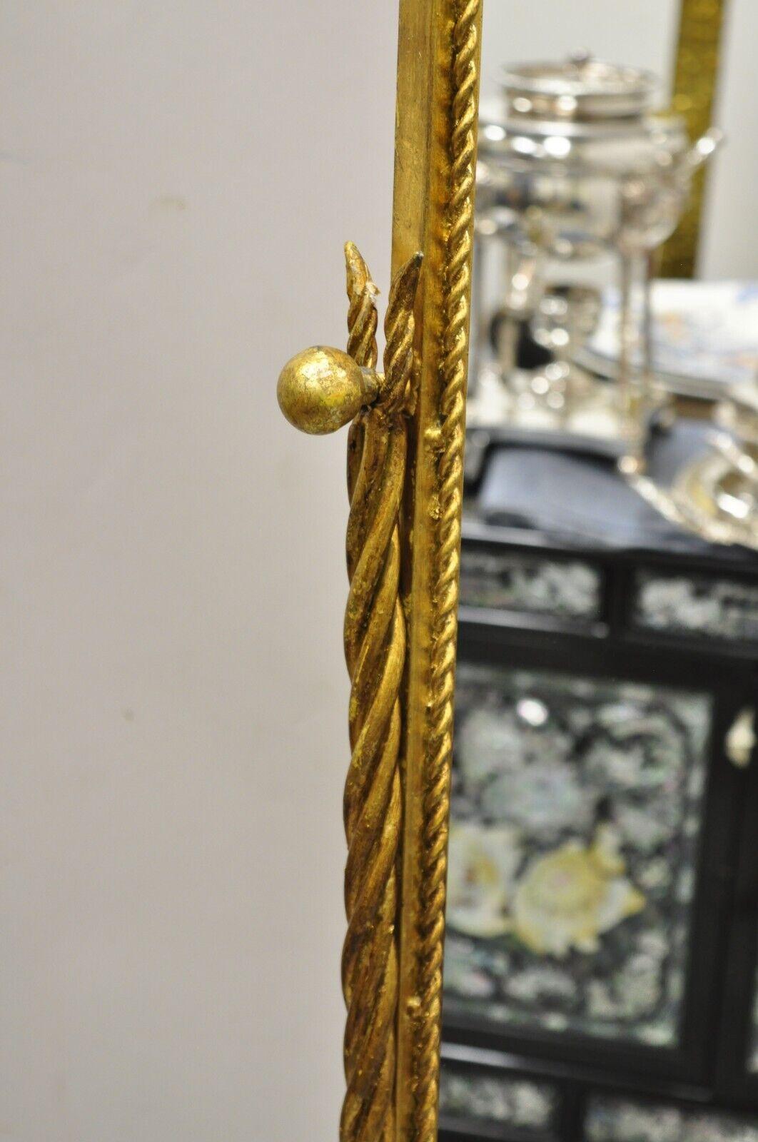 Italian Hollywood Regency Gold Gilt Iron Rope Cheval Standing Floor Mirror 1