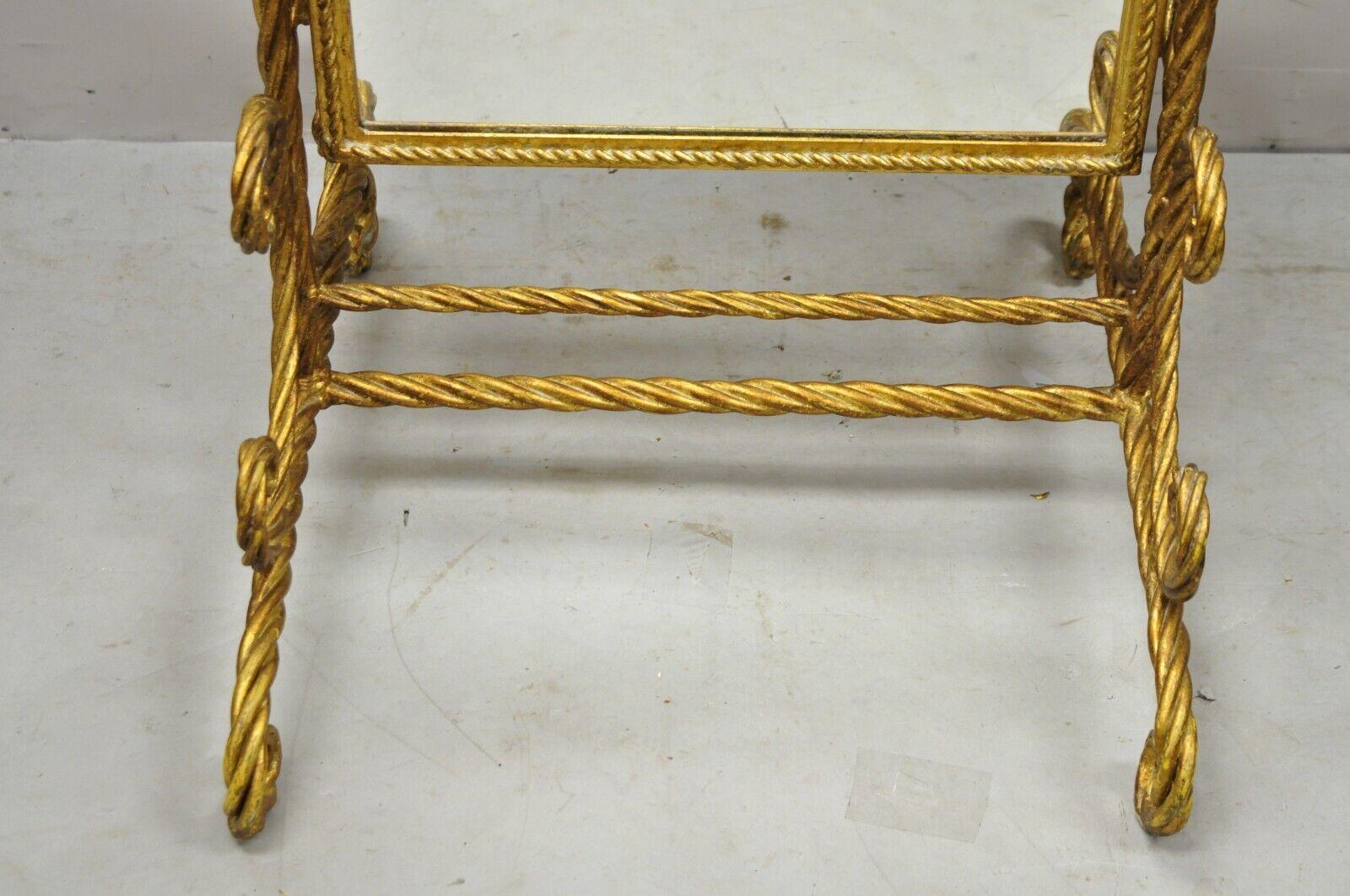 Italian Hollywood Regency Gold Gilt Iron Rope Cheval Standing Floor Mirror 2