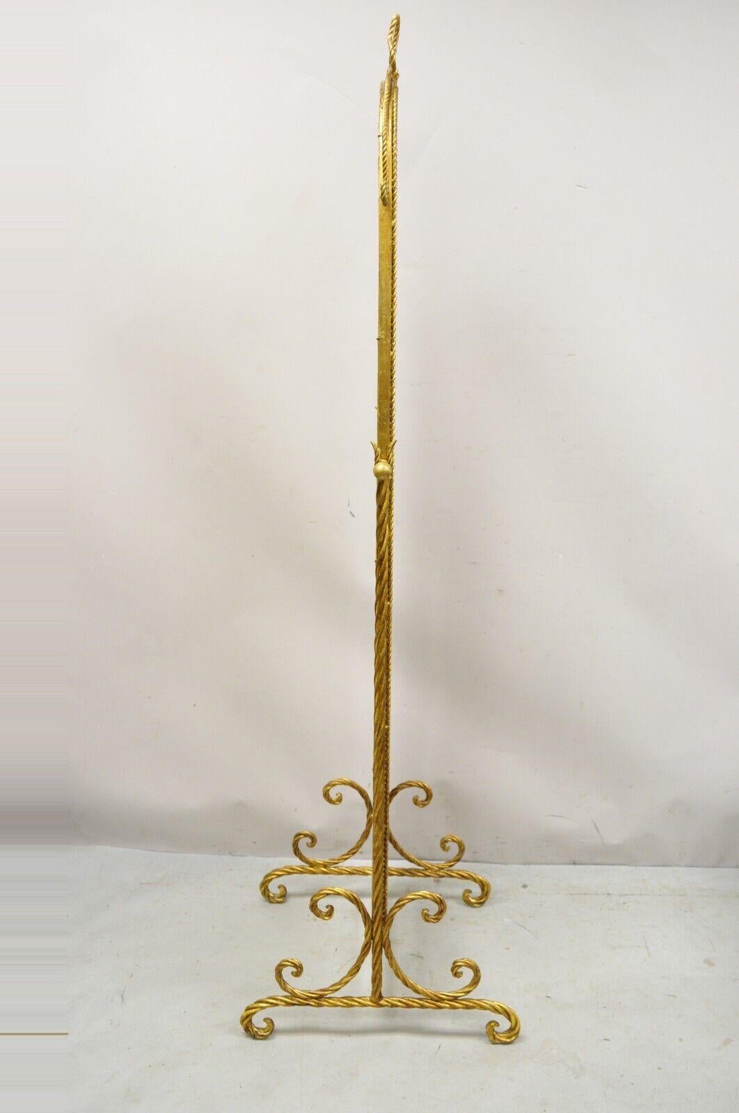Italian Hollywood Regency Gold Gilt Iron Rope Cheval Standing Floor Mirror 3