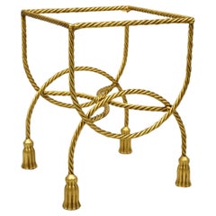Vintage Italian Hollywood Regency Gold Gilt Iron Rope Tassel Vanity Stool Side Table