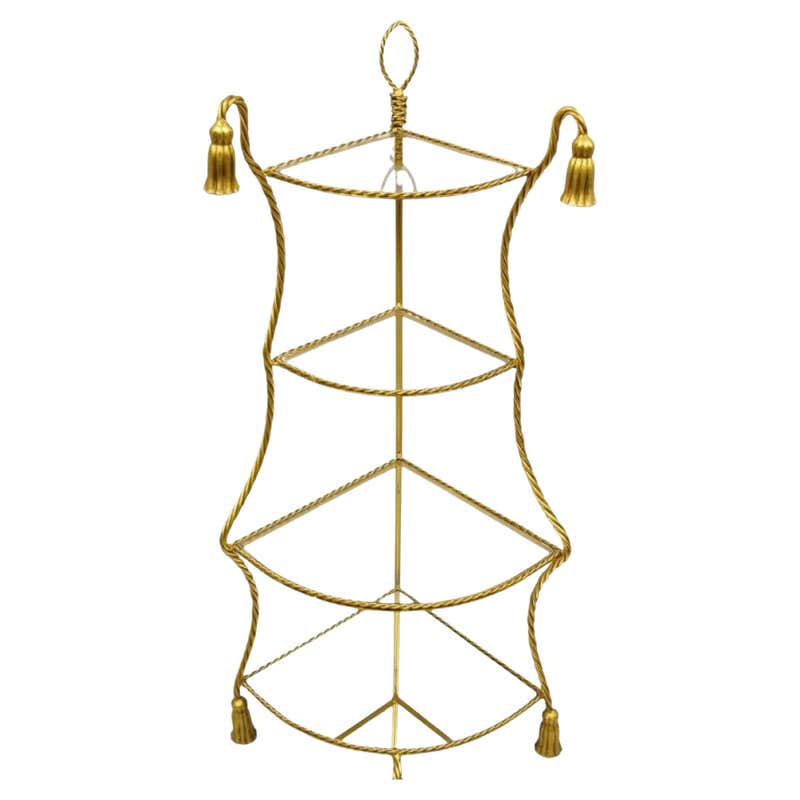 Italian Hollywood Regency Gold Gilt Iron 5 Tier Rope Tassel Narrow ...