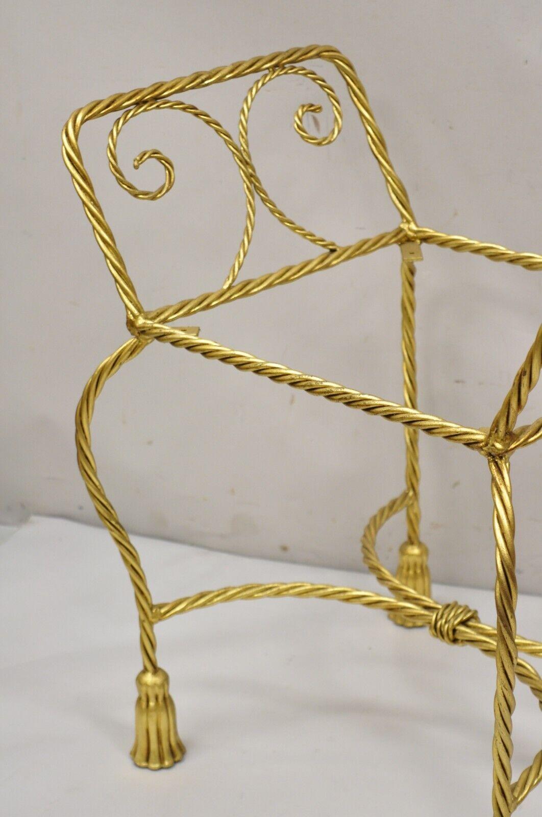 Italian Hollywood Regency Gold Gilt Iron Rope Tassel Form Vanity Bench Chair For Sale 7