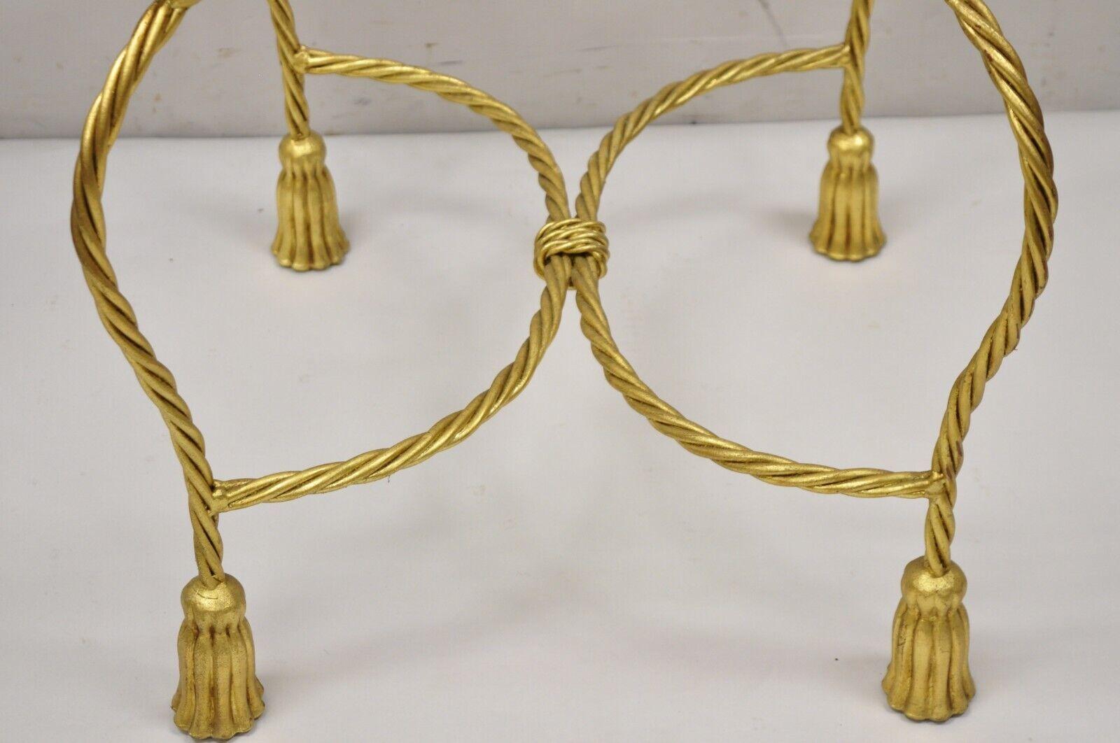 Italienische Hollywood Regency Gold vergoldet Eisen Seil Quaste Form Vanity Bench Stuhl im Angebot 1