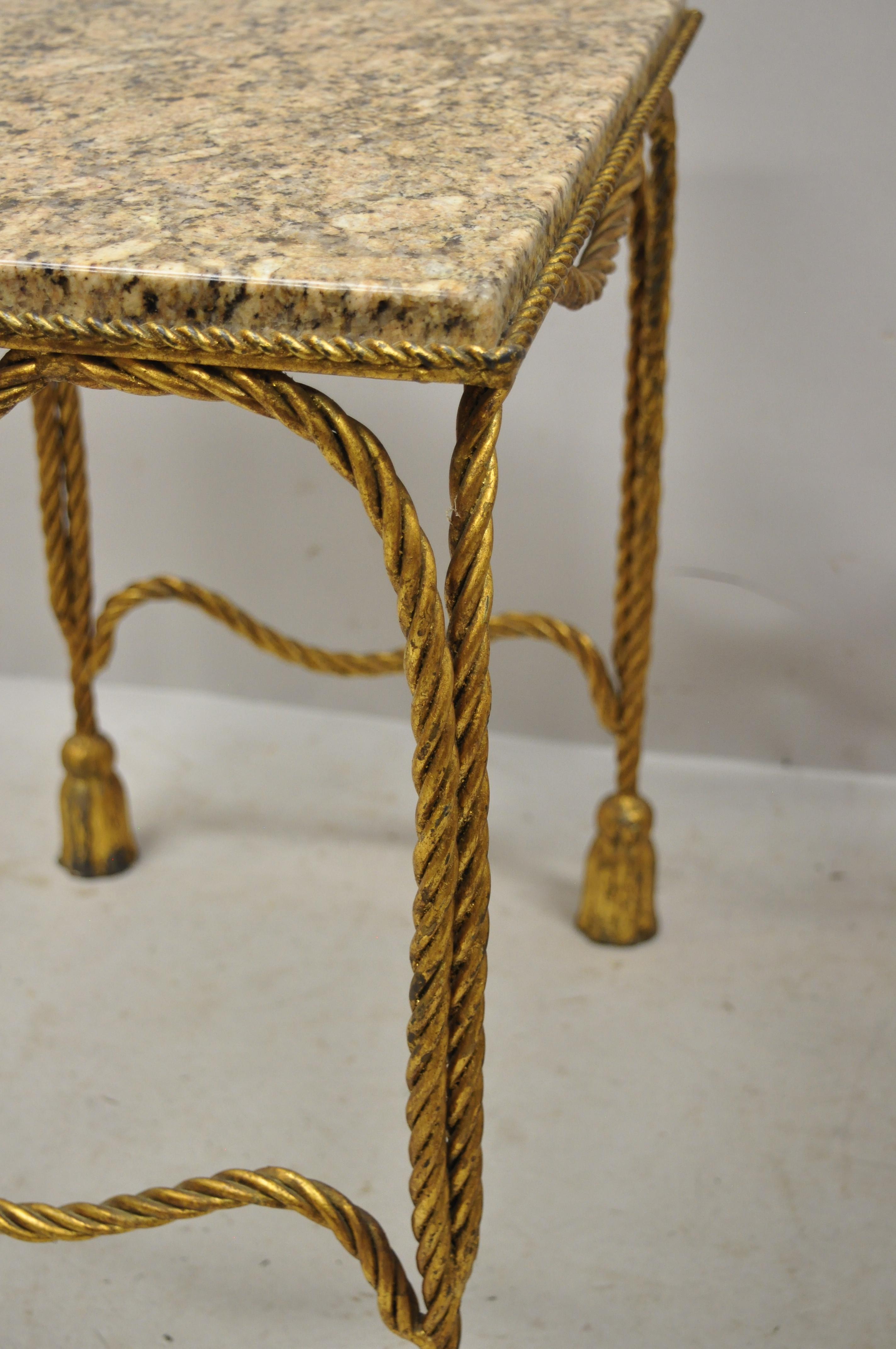 Italian Hollywood Regency Gold Gilt Iron Rope Tassel Marble-Top Nesting Tables 6