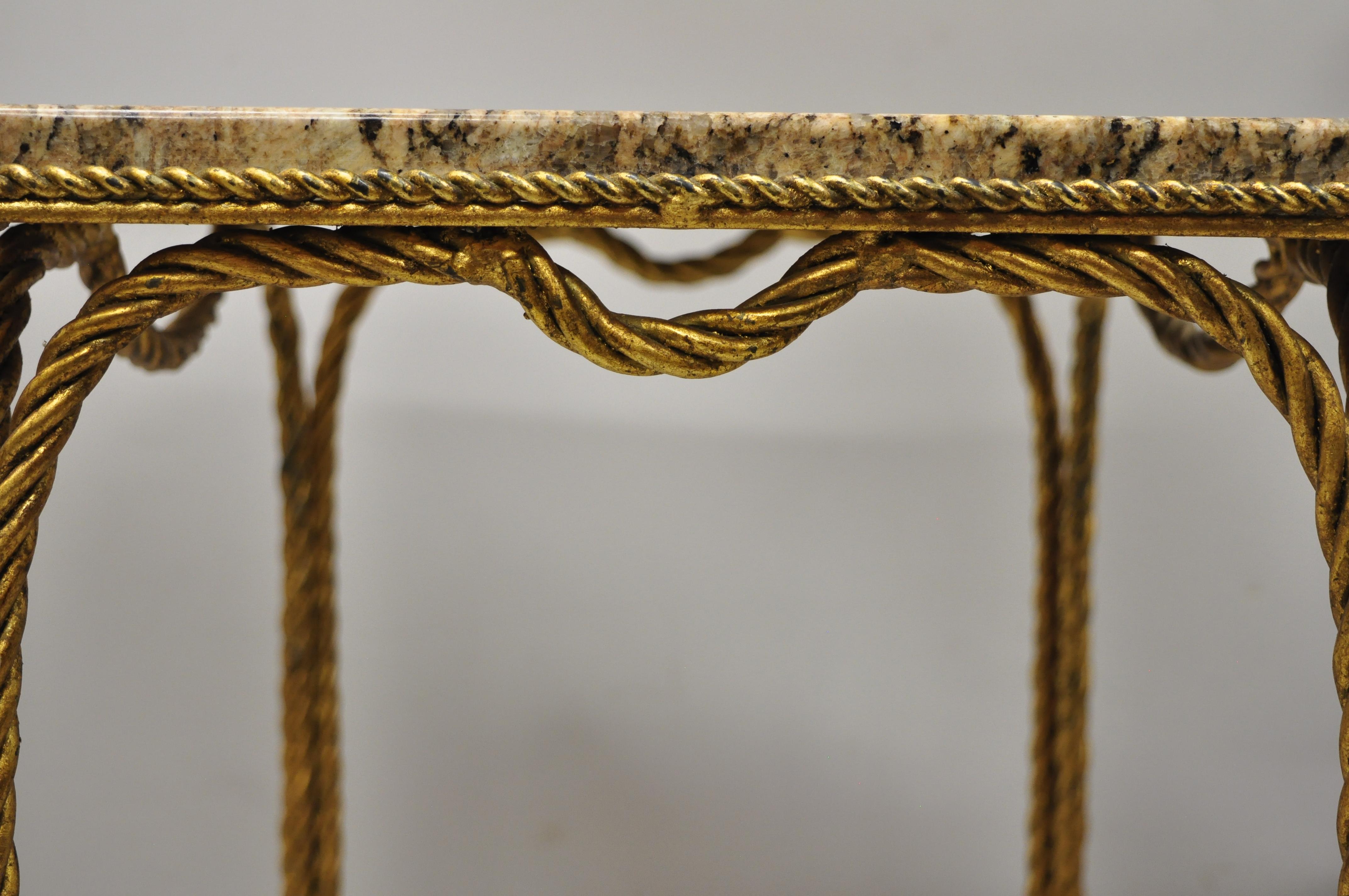 20th Century Italian Hollywood Regency Gold Gilt Iron Rope Tassel Marble-Top Nesting Tables