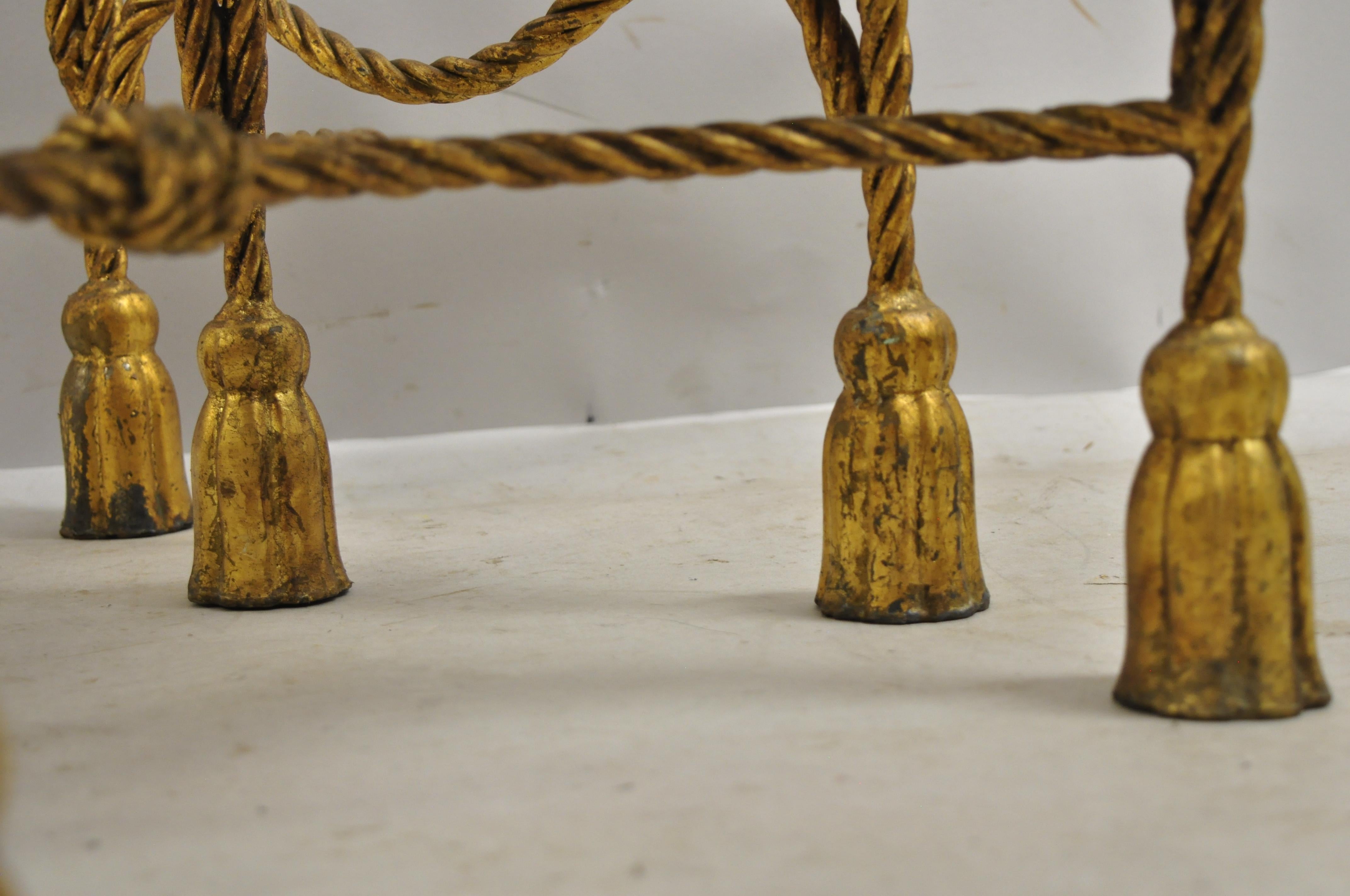 Italian Hollywood Regency Gold Gilt Iron Rope Tassel Marble-Top Nesting Tables 3