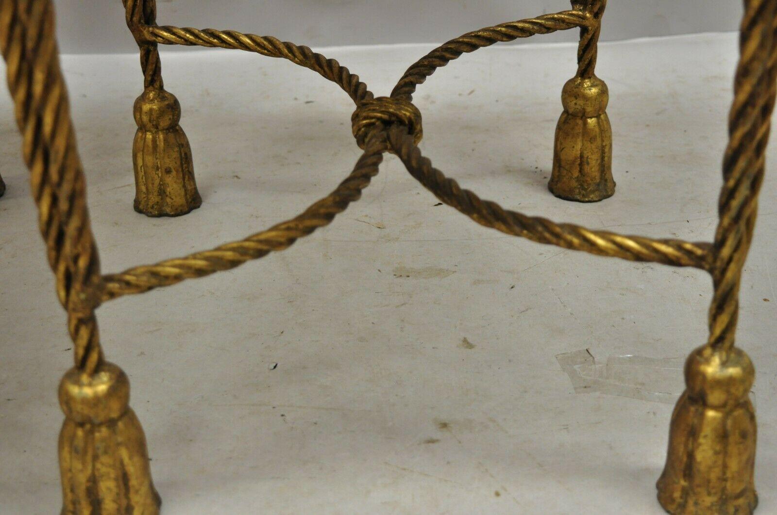 Italian Hollywood Regency Gold Gilt Iron Rope Tassel Marble-Top Nesting Tables 5