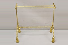 Italian Hollywood Regency Gold Gilt Iron Small Bathroom Towel Rack Tassel Feet