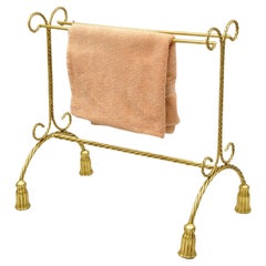 Italian Hollywood Regency Gold Gilt Iron Small Bathroom Towel Rack Tassel Feet