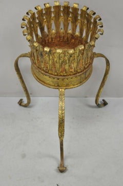 Italian Hollywood Regency Gold Gilt Iron Tole Metal Plant Stand Planter Pot