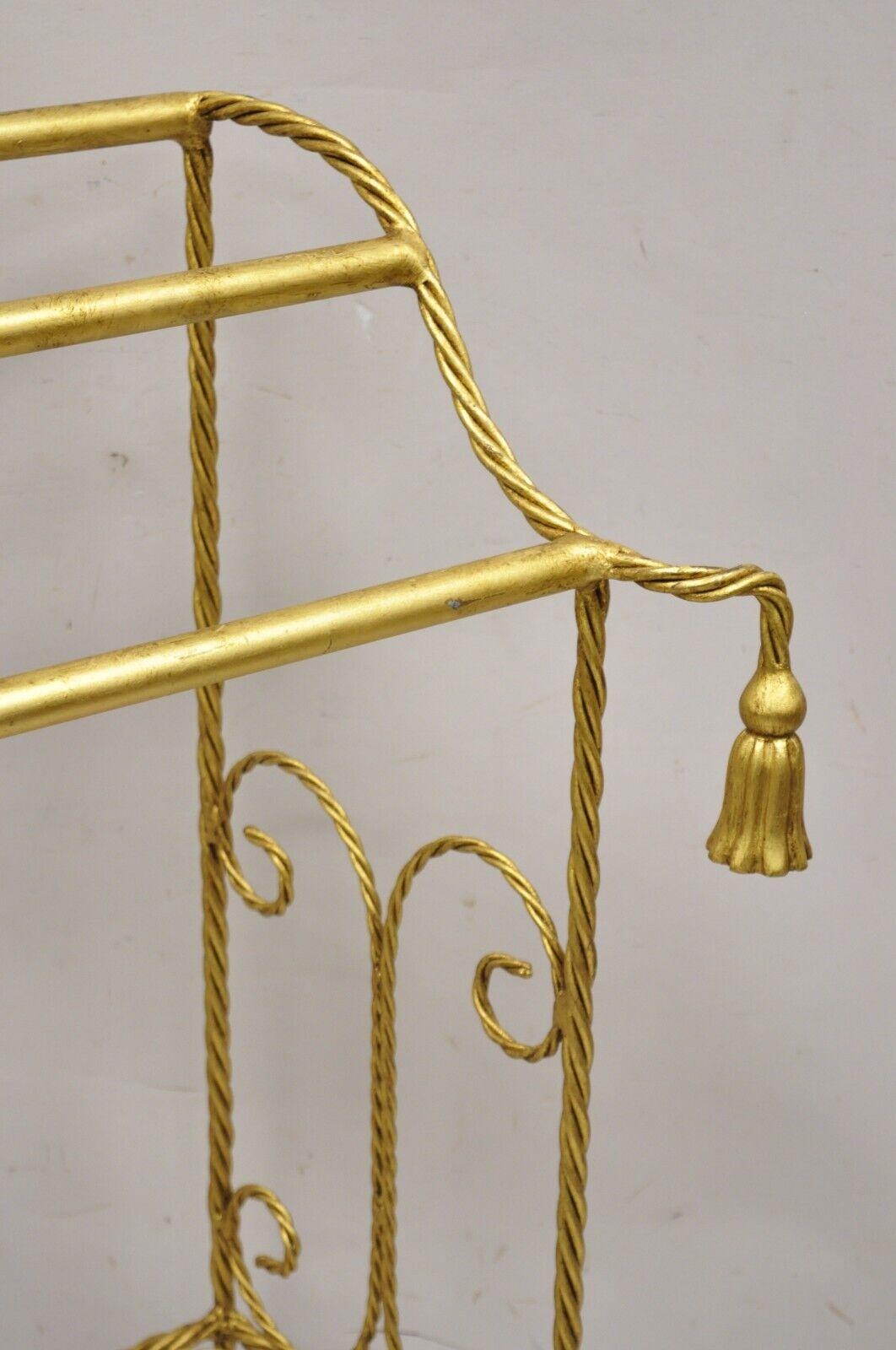 Italian Hollywood Regency Gold Iron Metal Rope Tassel Bathroom Towel Rack Stand 4