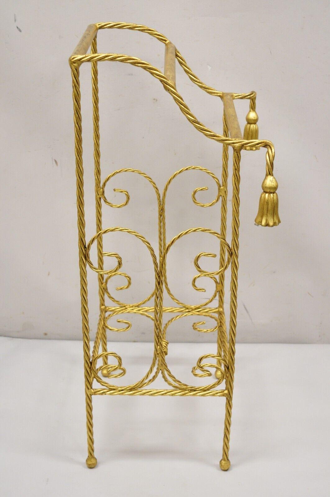 Italian Hollywood Regency Gold Iron Metal Rope Tassel Bathroom Towel Rack Stand 2