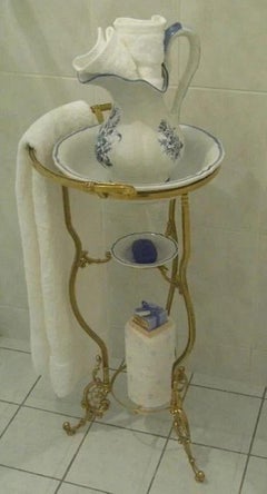 Italian Hollywood Regency Gold Iron Rope 3 Tier Bath Washstand Plant Stand Table