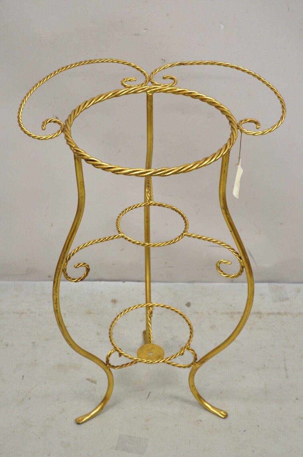 Vintage Italian Hollywood Regency Gold Iron Rope Form 2 Tier Bath Washstand Plant stand. Item featured has a (2) tier iron rope frame, washstand frame (example pictured), can also be used as a 2 tier plant stand, gold gilt finish, wrought iron