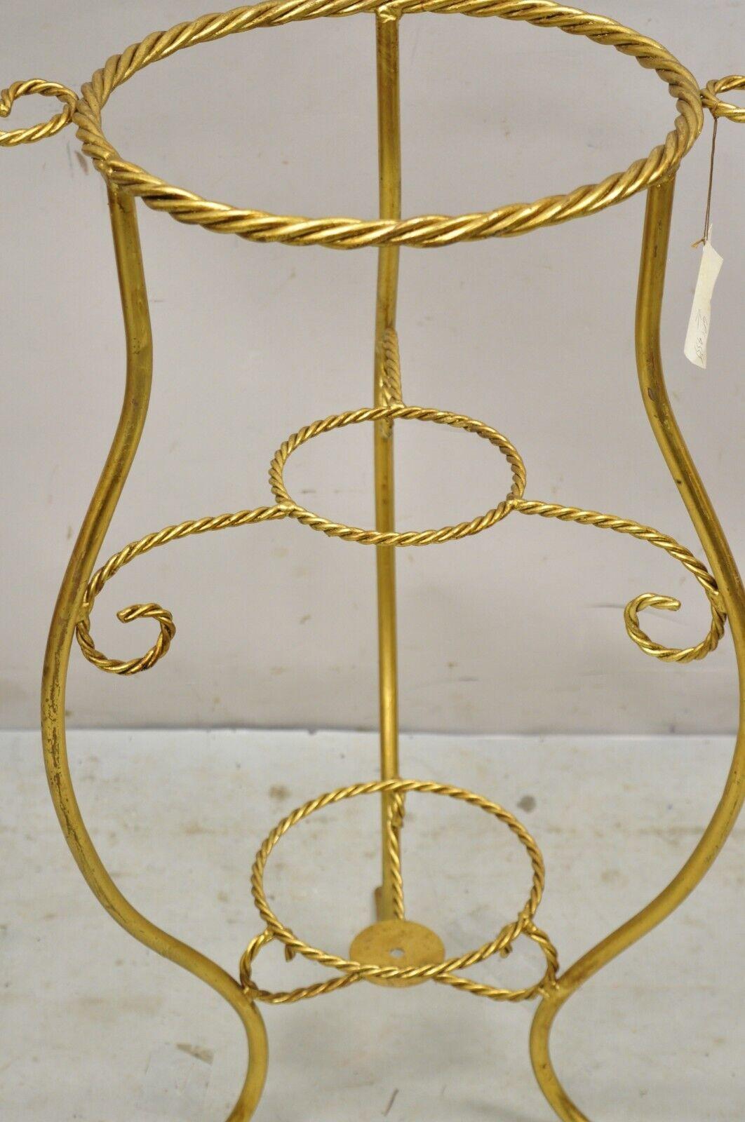 Italian Hollywood Regency Gold Iron Rope Form 2 Tier Bath Washstand Plant Stand For Sale 1