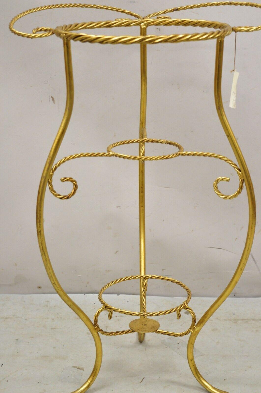 Italian Hollywood Regency Gold Iron Rope Form 2 Tier Bath Washstand Plant Stand For Sale 5