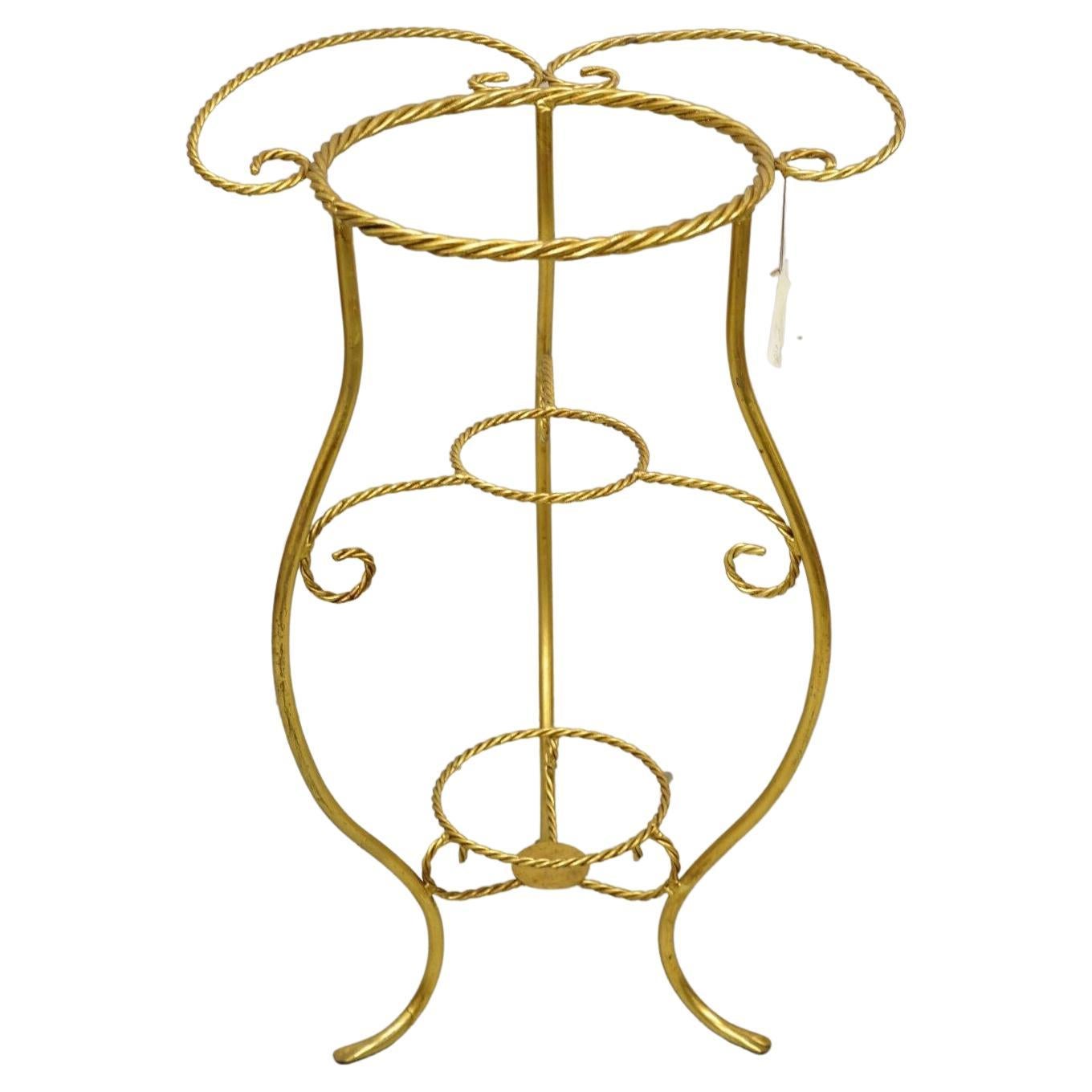 Italian Hollywood Regency Gold Iron Rope Form 2 Tier Bath Washstand Plant Stand For Sale