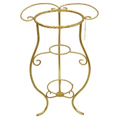 Vintage Italian Hollywood Regency Gold Iron Rope Form 2 Tier Bath Washstand Plant Stand