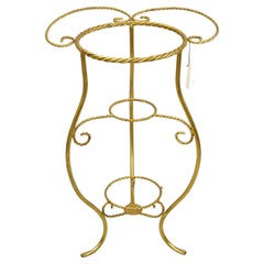 Italienisch Hollywood Regency Gold Eisen Seil Form 2 Tier Bad Waschtisch Plant Stand