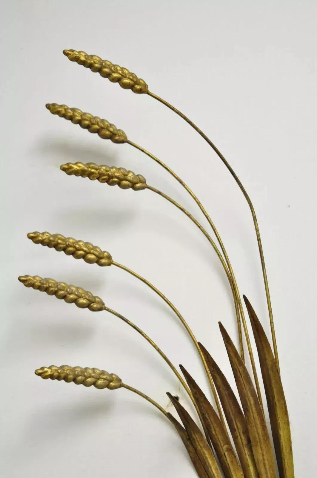 Italian Hollywood Regency Gold Iron Sheaf of Wheat Candle Wall Sconces - a Pair In Good Condition For Sale In Philadelphia, PA