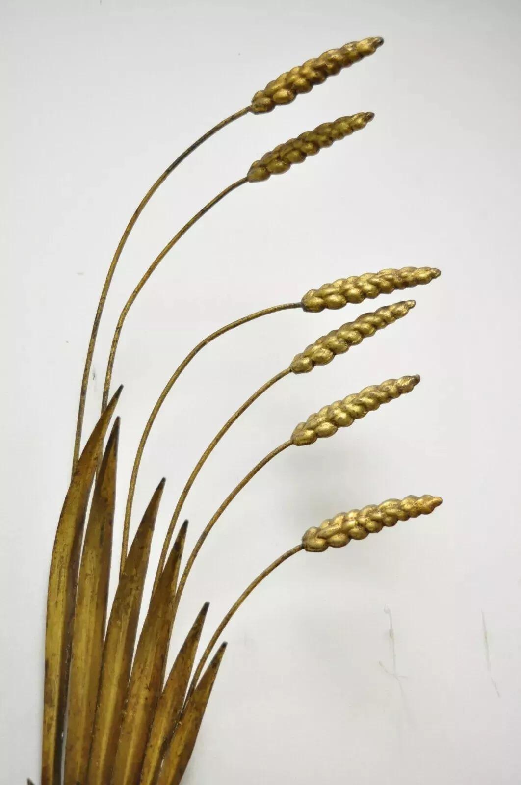 Italian Hollywood Regency Gold Iron Sheaf of Wheat Candle Wall Sconces - a Pair For Sale 2