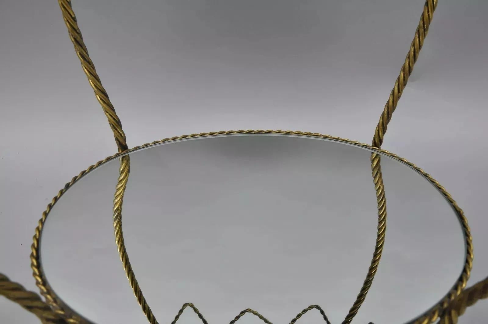 Table d'appoint à miroir en forme de rein, avec corde et glands dorés, de style Hollywood Regency italien en vente 1