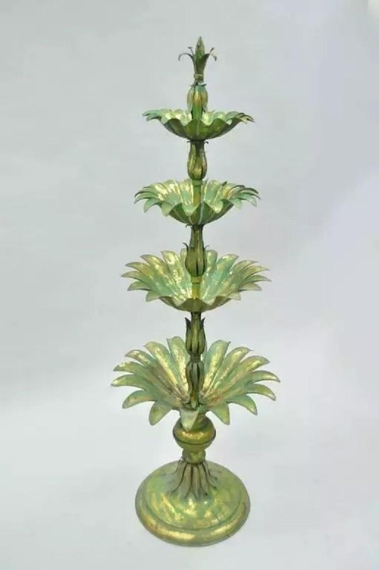Statue de sculpture italienne Hollywood Regency en métal doré vert et feuille de palmier de 60 pouces en vente 4
