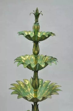 Italian Hollywood Regency Green Gold Tole Metal Palm Leaf 60" Sculpture Statue