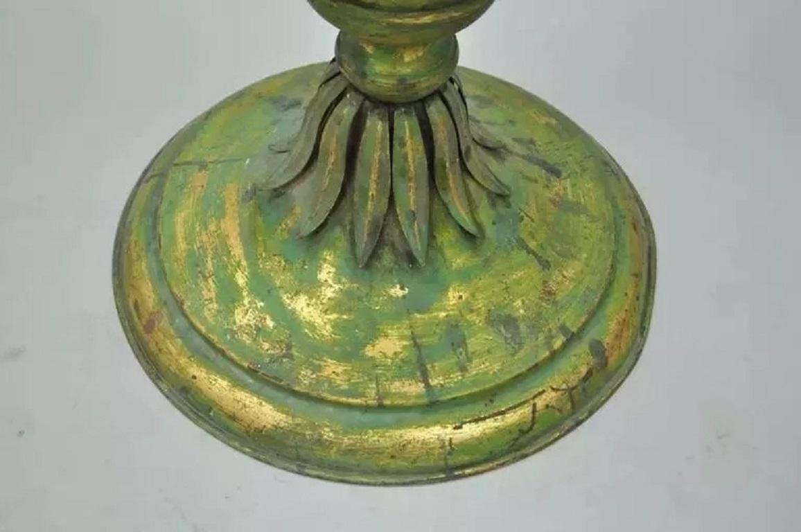 Statue de sculpture italienne Hollywood Regency en métal doré vert et feuille de palmier de 60 pouces en vente 1
