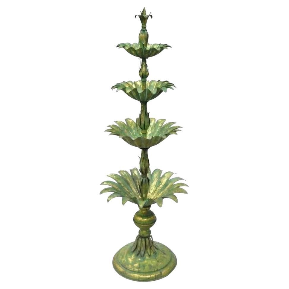 Italian Hollywood Regency Green Gold Tole Metal Palm Leaf 60" Sculpture Statue