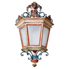 Italian Hollywood Regency Hand-Carved Lantern Wall Light, 1980s NOS