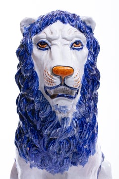 Italian Hollywood Regency Hand Painted Ceramic Lion, circa 1960