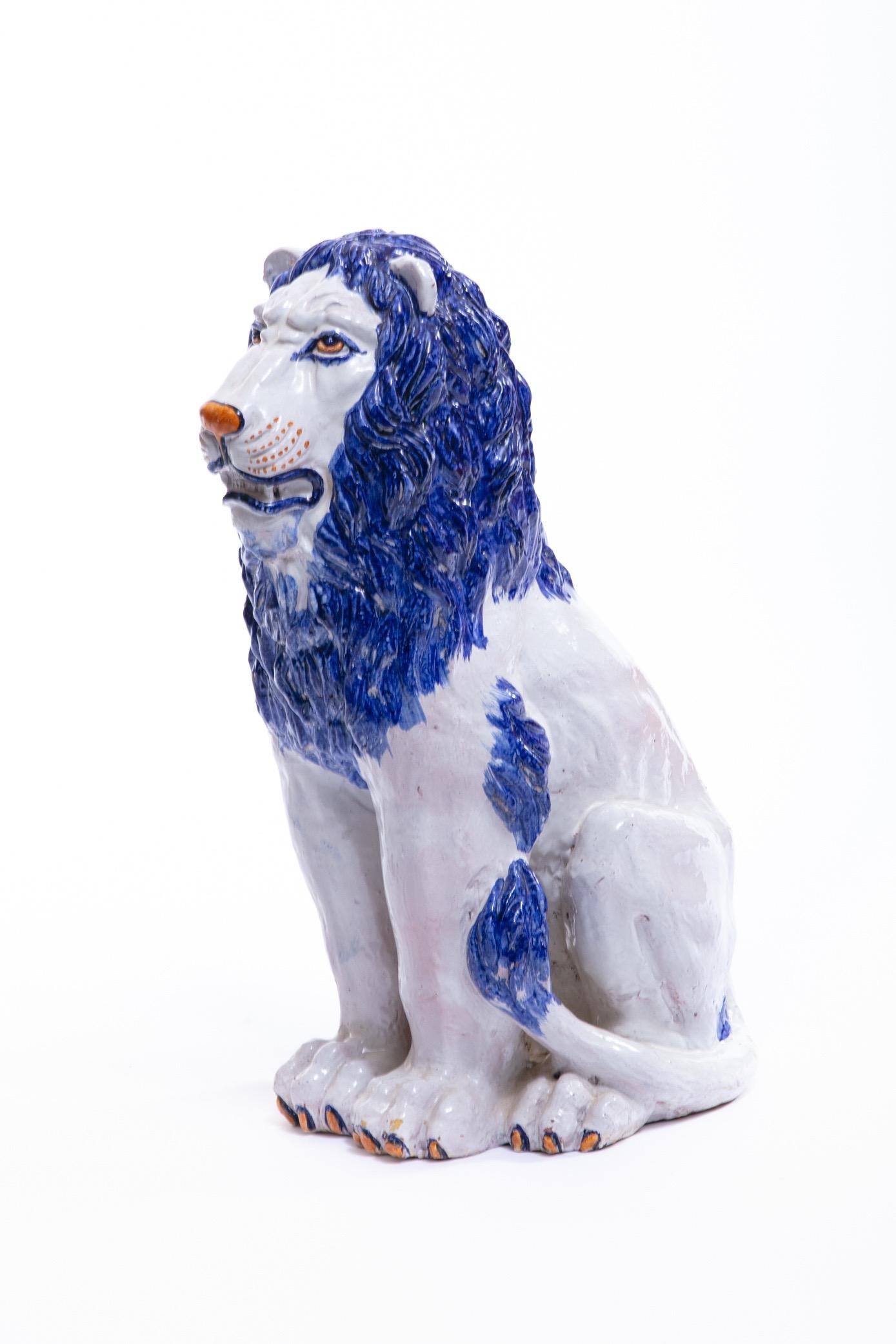 Italian Hollywood Regency Hand Painted Ceramic Lion, circa 1960 In Good Condition In Saint Louis, MO