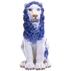 Italian Hollywood Regency Hand Painted Ceramic Lion, circa 1960